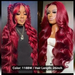 NEW DEEP CURL BODY WAVE BURGUNDY WIG LACE FRONT 26" LONG